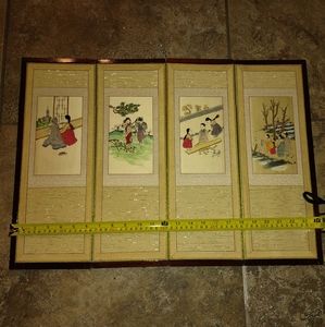 Vintage Korean Byobu 4 Panel Silk Screen Fold Out Display Screen size on photo